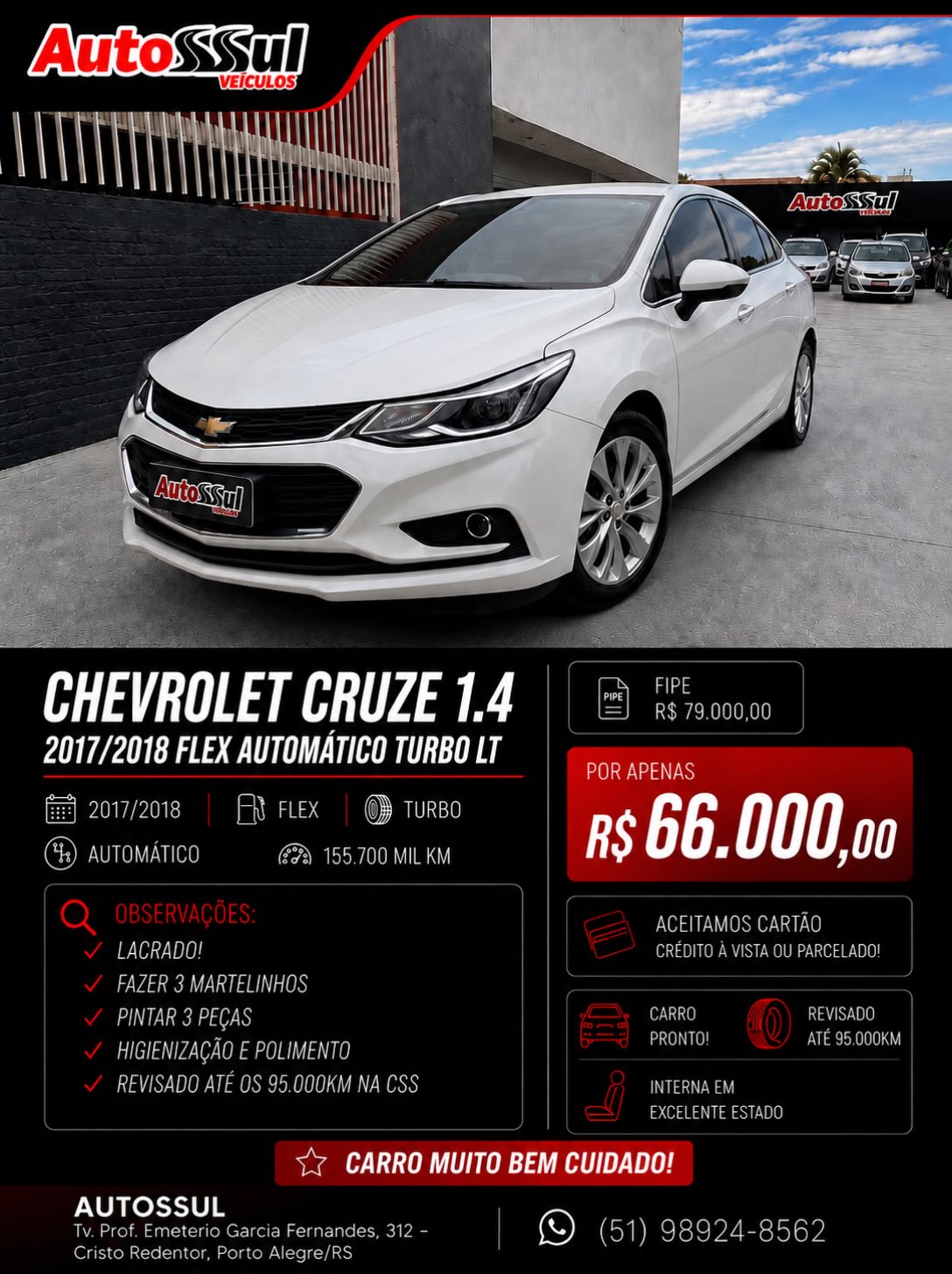 Chevrolet Cruze 1.4 Turbo LT anunciado pela Autossul