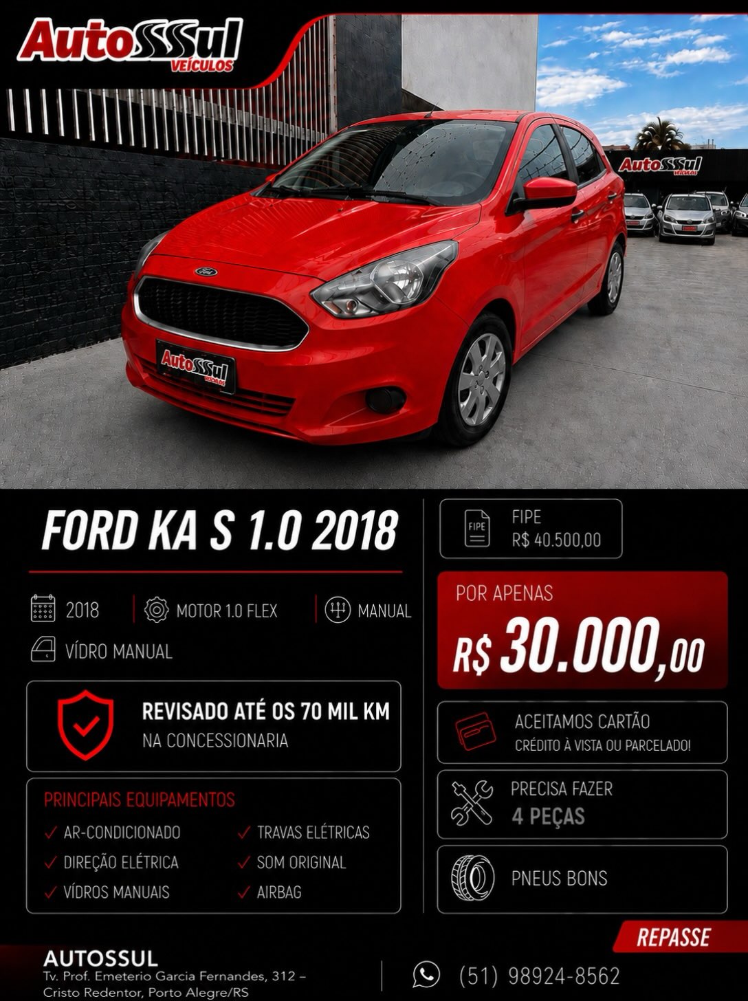 Ford Ka S 1.0 anunciado pela Autossul